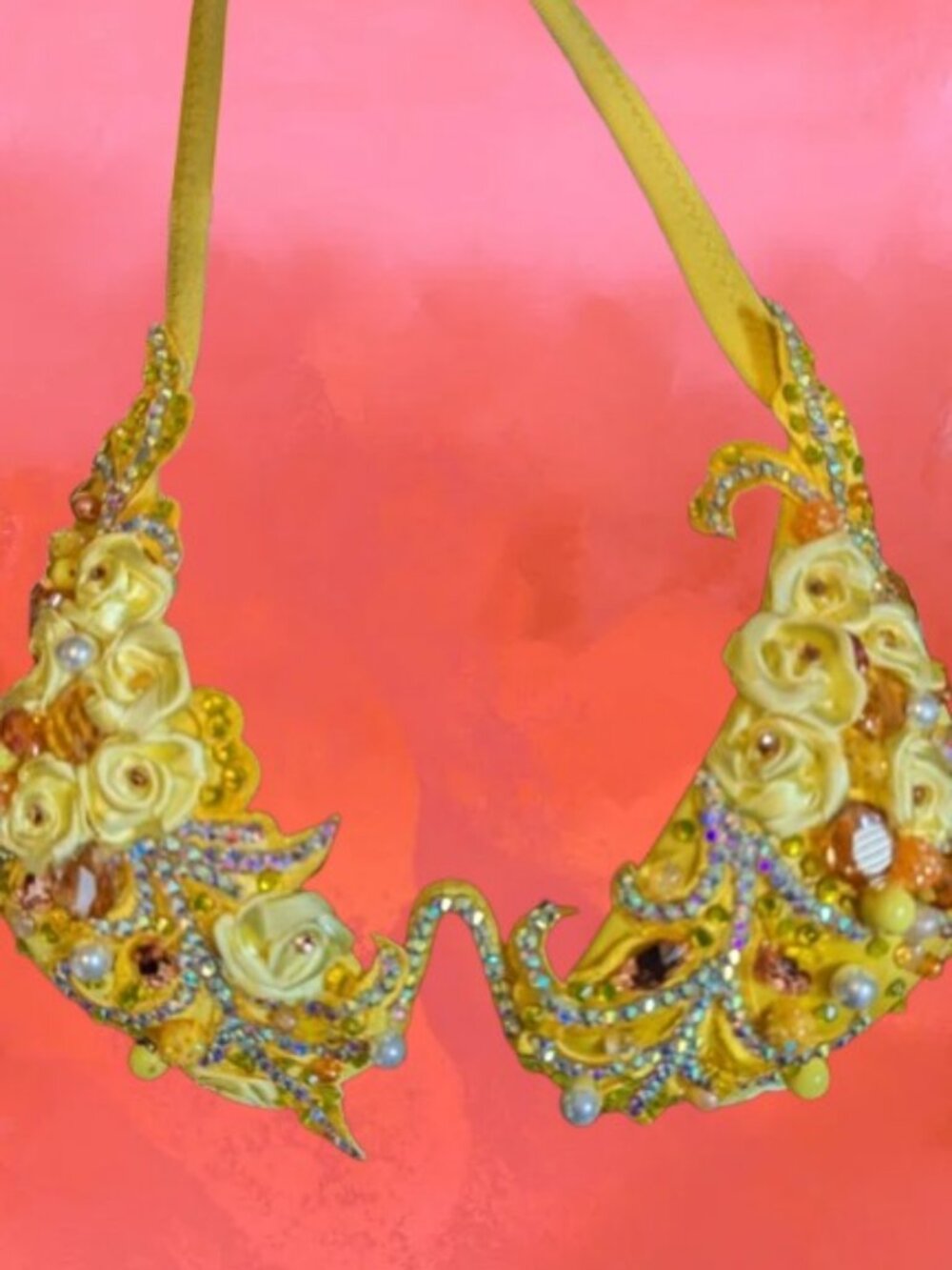 Bright yellow stretch lace professional bellydancing costume Hala Derkach - Picture 6 of 8